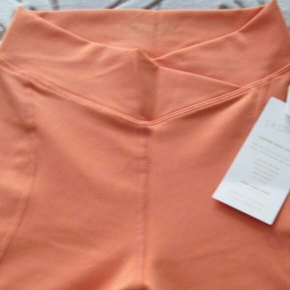 L SPACE Carter High Rise Bike Tangerine Shorts V-front Waistband size Large - Picture 3 of 13
